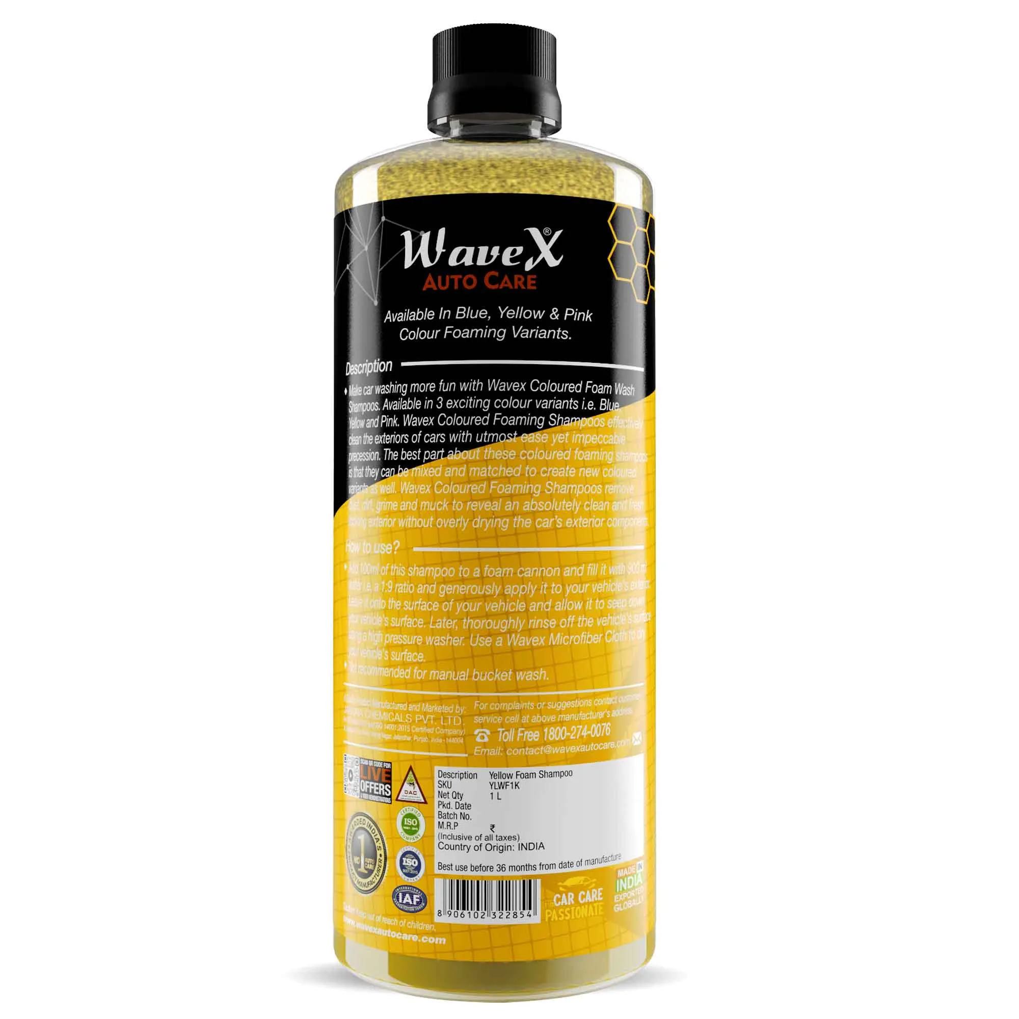 Colour Foam Wash Car Shampoo, Produces Thick Yellow Colour Foam