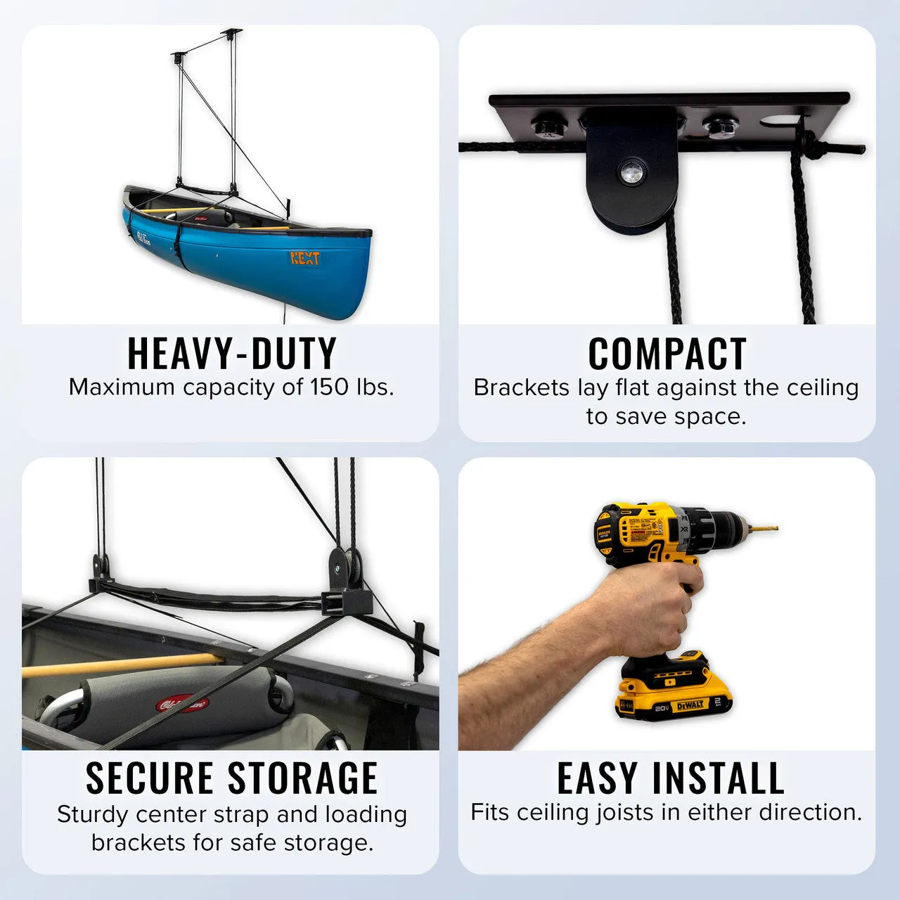 Essential SUP & Surfboard Garage Ceiling Storage Hoist | Holds up to 150 lbs