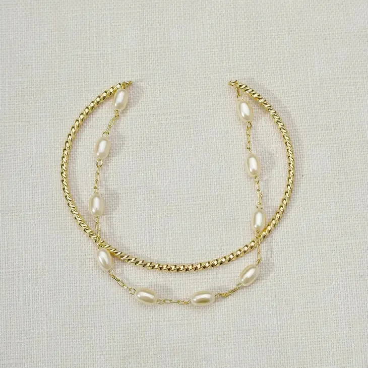Gold and Pearl Cuff Bracelet