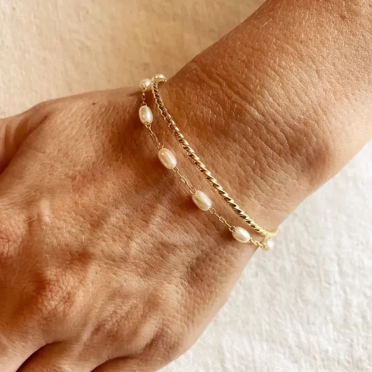 Gold and Pearl Cuff Bracelet