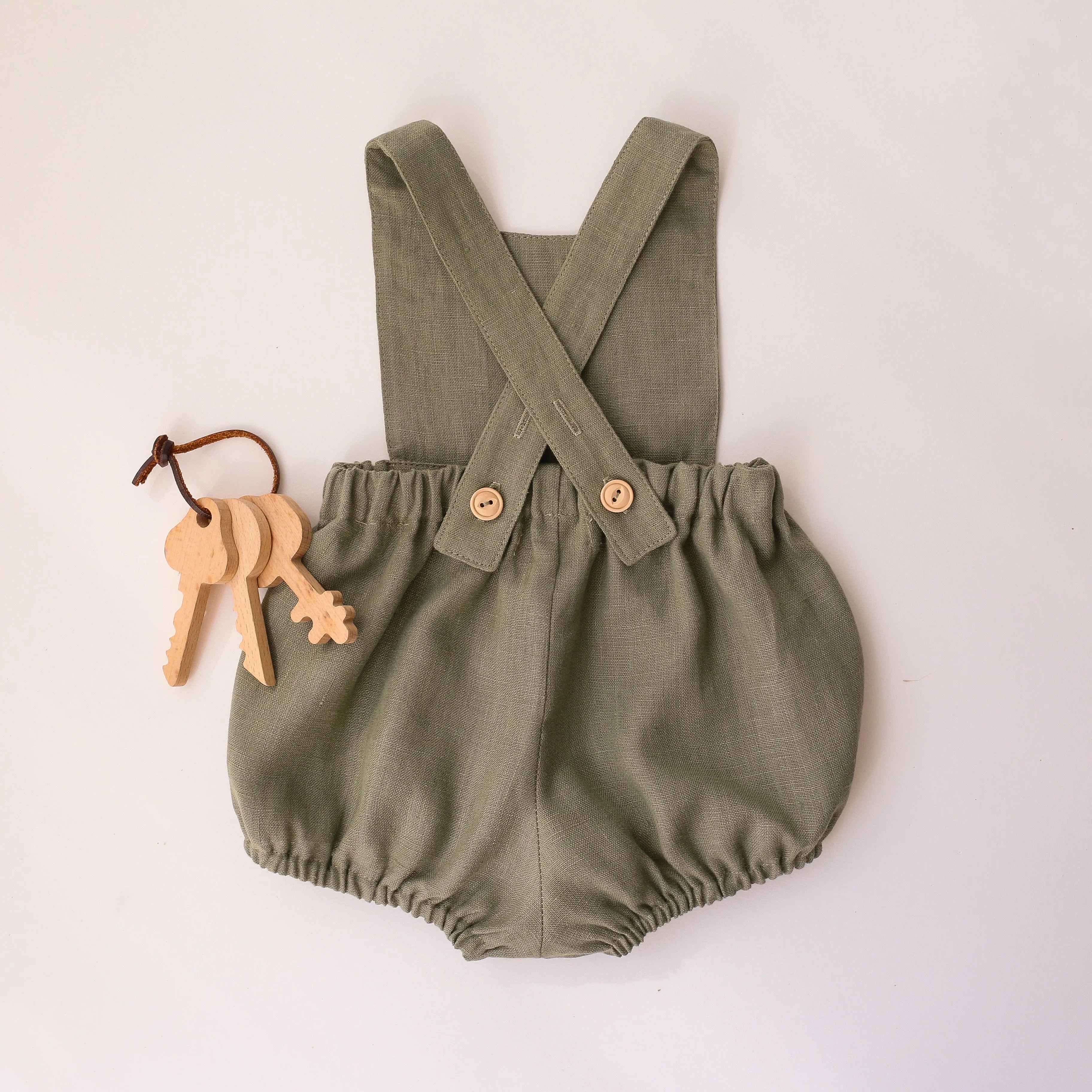 Olive Linen Straps Romper