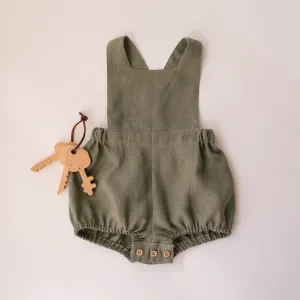 Olive Linen Straps Romper