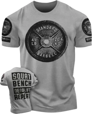 Squat Bench Deadlift Repeat Workout Shirts for Men Weight Plate Gym T-Shirt