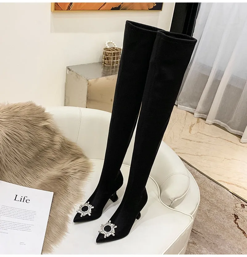 Star style Crystal Stretch Women Thigh high Elastic Slim Over the knee Boots